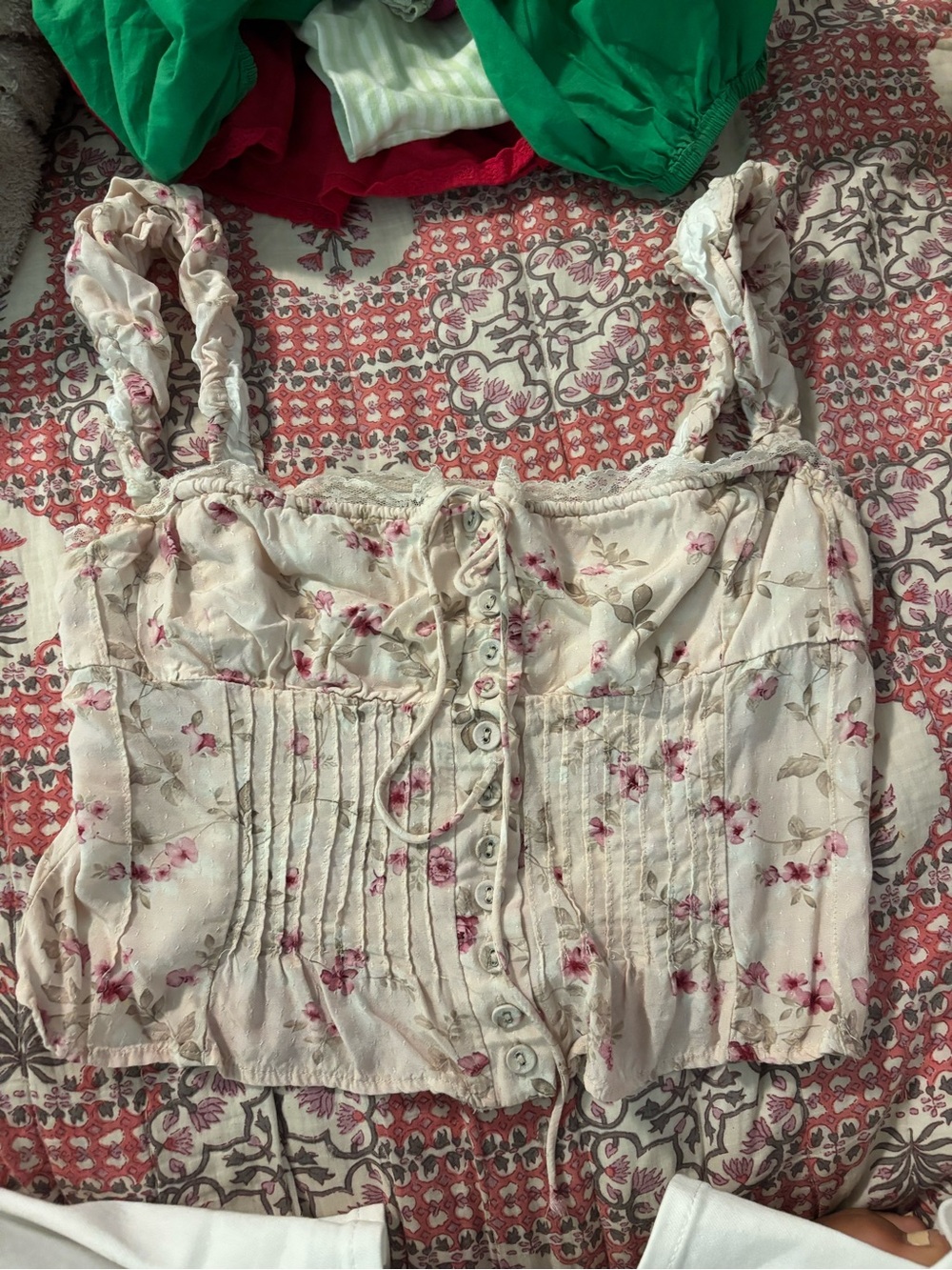 Princess Polly Cream Crop Top with Pink Floral Print